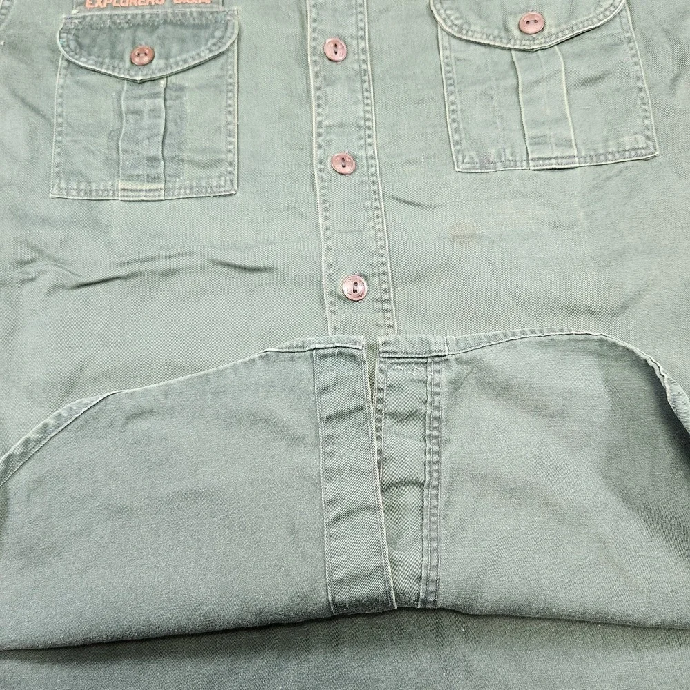 Vintage 50s Boy Scouts Shirt Fits Men L Sanforized Cotton Green Button Up USA